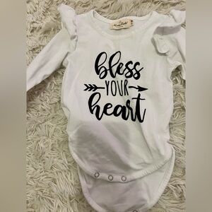 White Long Sleeve Baby Onesie with Black Print